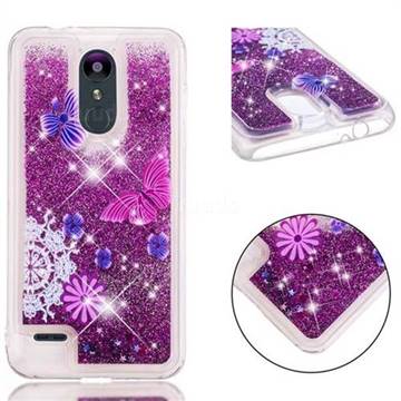Purple Flower Butterfly Dynamic Liquid Glitter Quicksand Soft TPU Case for LG K8 (2018) / LG K9
