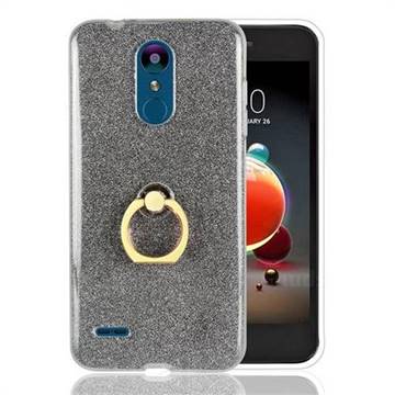 Luxury Soft TPU Glitter Back Ring Cover with 360 Rotate Finger Holder Buckle for LG K8 (2018) - Black