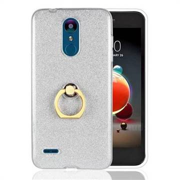 Luxury Soft TPU Glitter Back Ring Cover with 360 Rotate Finger Holder Buckle for LG K8 (2018) - White