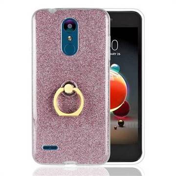 Luxury Soft TPU Glitter Back Ring Cover with 360 Rotate Finger Holder Buckle for LG K8 (2018) - Pink