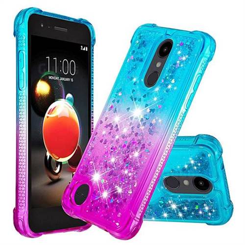 Rainbow Gradient Liquid Glitter Quicksand Sequins Phone Case for LG K8 (2018) - Blue Purple
