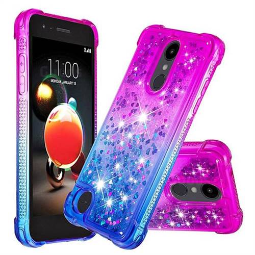 Rainbow Gradient Liquid Glitter Quicksand Sequins Phone Case for LG K8 (2018) - Purple Blue