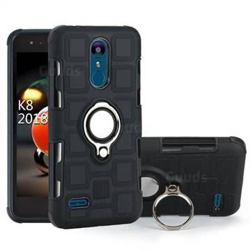 Ice Cube Shockproof PC + Silicon Invisible Ring Holder Phone Case for LG K8 (2018) - Black