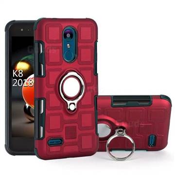 Ice Cube Shockproof PC + Silicon Invisible Ring Holder Phone Case for LG K8 (2018) - Red
