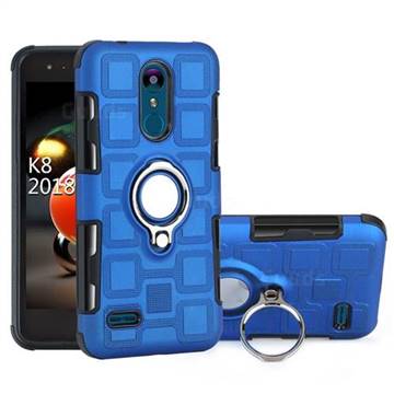 Ice Cube Shockproof PC + Silicon Invisible Ring Holder Phone Case for LG K8 (2018) - Dark Blue