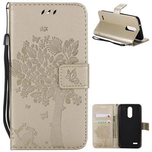Embossing Butterfly Tree Leather Wallet Case for LG K8 (2018) / LG K9 - Champagne
