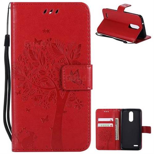 Embossing Butterfly Tree Leather Wallet Case for LG K8 (2018) / LG K9 - Red