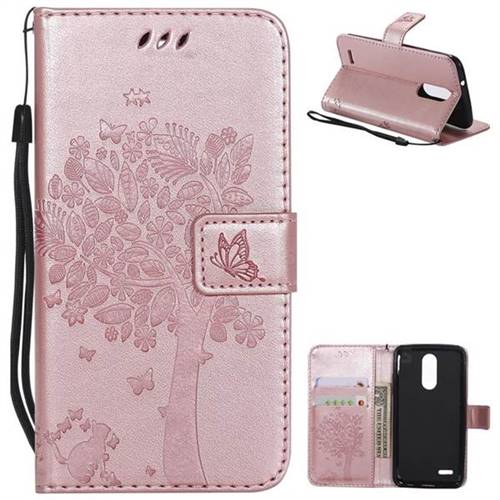 Embossing Butterfly Tree Leather Wallet Case for LG K8 (2018) / LG K9 - Rose Pink