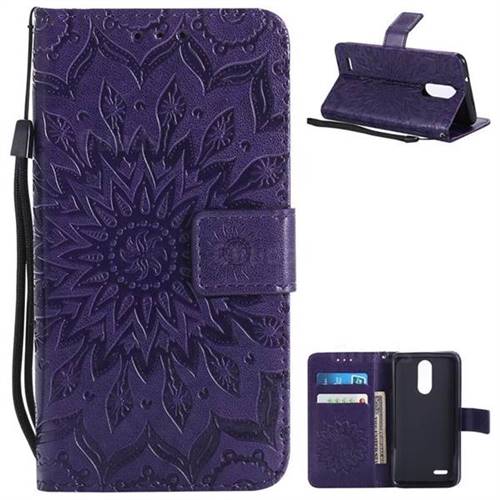 Embossing Sunflower Leather Wallet Case for LG K8 (2018) / LG K9 - Purple