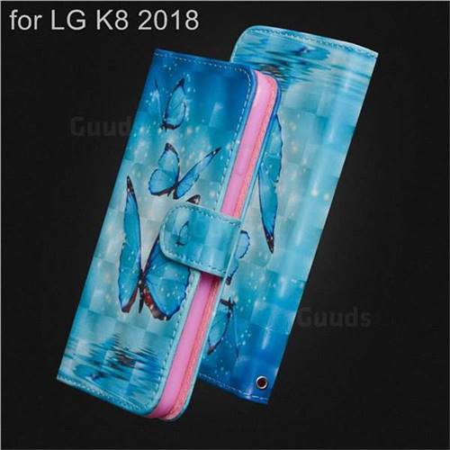 Blue Sea Butterflies 3D Painted Leather Wallet Case for LG K8 (2018) / LG K9