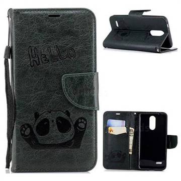 Embossing Hello Panda Leather Wallet Phone Case for LG K8 (2018) / LG K9 - Seagreen