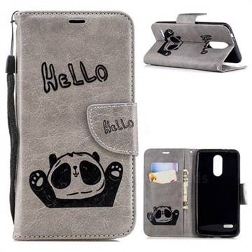 Embossing Hello Panda Leather Wallet Phone Case for LG K8 (2018) / LG K9 - Grey