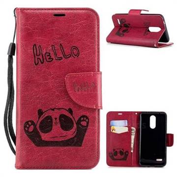 Embossing Hello Panda Leather Wallet Phone Case for LG K8 (2018) / LG K9 - Red
