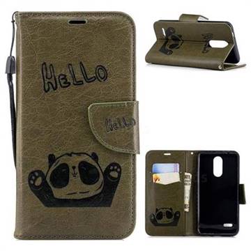 Embossing Hello Panda Leather Wallet Phone Case for LG K8 (2018) / LG K9 - Olive Green