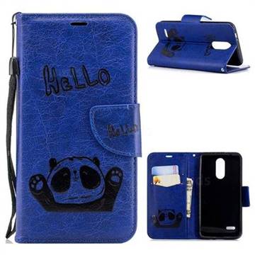 Embossing Hello Panda Leather Wallet Phone Case for LG K8 (2018) / LG K9 - Blue