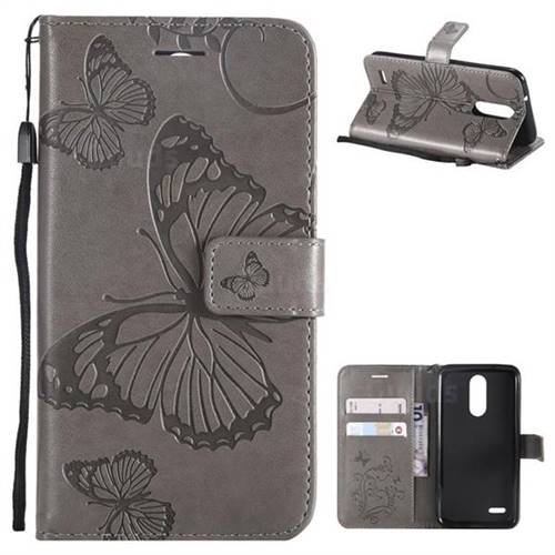 Embossing 3D Butterfly Leather Wallet Case for LG K8 (2018) / LG K9 - Gray
