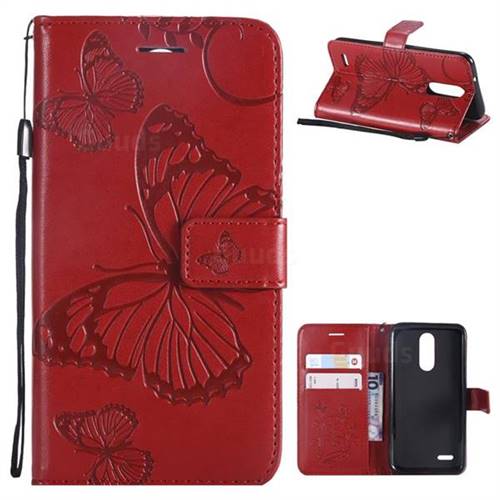 Embossing 3D Butterfly Leather Wallet Case for LG K8 (2018) / LG K9 - Red