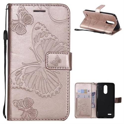 Embossing 3D Butterfly Leather Wallet Case for LG K8 (2018) / LG K9 - Rose Gold