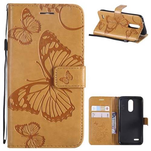 Embossing 3D Butterfly Leather Wallet Case for LG K8 (2018) / LG K9 - Yellow