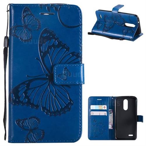 Embossing 3D Butterfly Leather Wallet Case for LG K8 (2018) / LG K9 - Blue