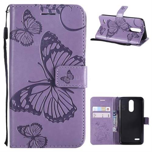 Embossing 3D Butterfly Leather Wallet Case for LG K8 (2018) / LG K9 - Purple