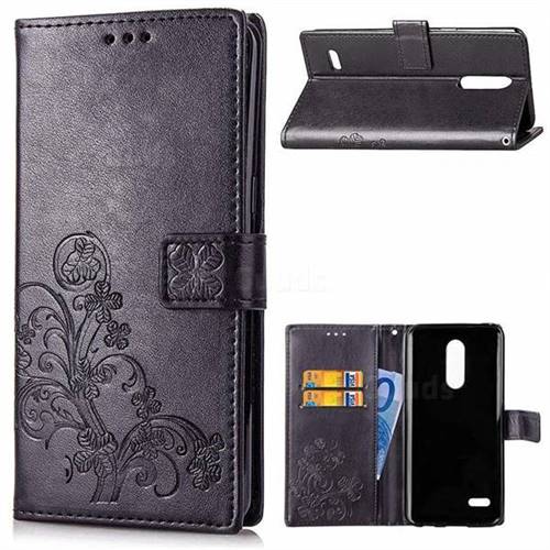 Embossing Imprint Four-Leaf Clover Leather Wallet Case for LG K8 (2018) / LG K9 - Black
