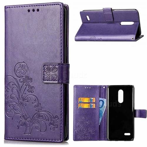 Embossing Imprint Four-Leaf Clover Leather Wallet Case for LG K8 (2018) / LG K9 - Purple