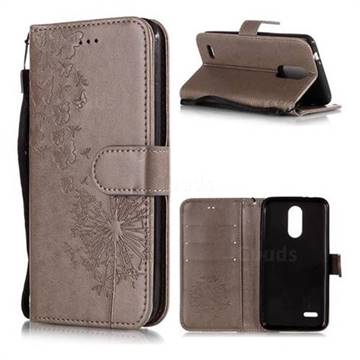 Intricate Embossing Dandelion Butterfly Leather Wallet Case for LG K8 (2018) / LG K9 - Gray