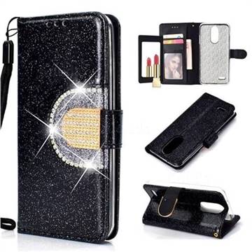 Glitter Diamond Buckle Splice Mirror Leather Wallet Phone Case for LG K8 (2018) - Black