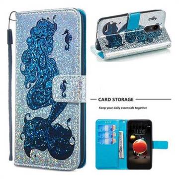 Mermaid Seahorse Sequins Painted Leather Wallet Case for LG K8 (2018)