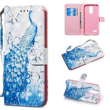 Blue Peacock 3D Painted Leather Wallet Phone Case for LG K8 (2018)