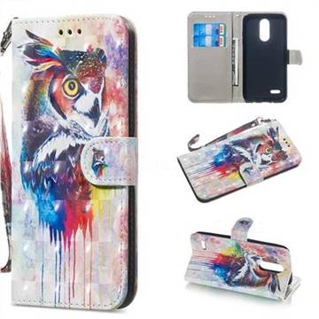 Watercolor Owl 3D Painted Leather Wallet Phone Case for LG K8 (2018)