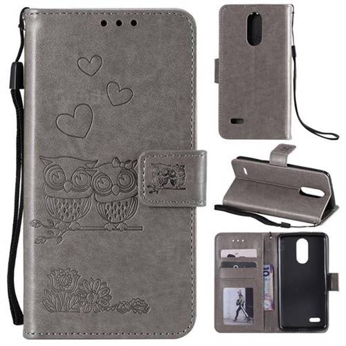 Embossing Owl Couple Flower Leather Wallet Case for LG K8 (2018) - Gray
