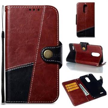 Retro Magnetic Stitching Wallet Flip Cover for LG K8 (2018) - Dark Red