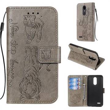 Embossing Tiger and Cat Leather Wallet Case for LG K8 (2018) - Gray