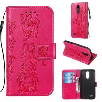 Embossing Tiger and Cat Leather Wallet Case for LG K8 (2018) - Rose