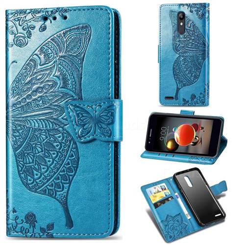 Embossing Mandala Flower Butterfly Leather Wallet Case for LG K8 (2018) - Blue