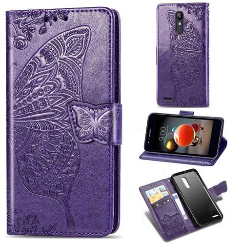 Embossing Mandala Flower Butterfly Leather Wallet Case for LG K8 (2018) - Dark Purple