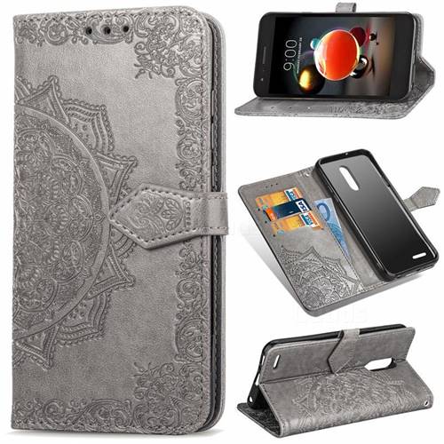 Embossing Imprint Mandala Flower Leather Wallet Case for LG K8 (2018) - Gray
