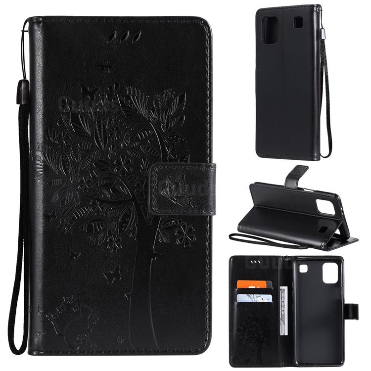 Embossing Butterfly Tree Leather Wallet Case for LG K92 5G - Black