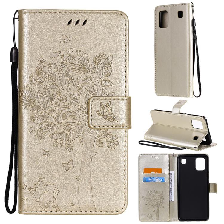 Embossing Butterfly Tree Leather Wallet Case for LG K92 5G - Champagne