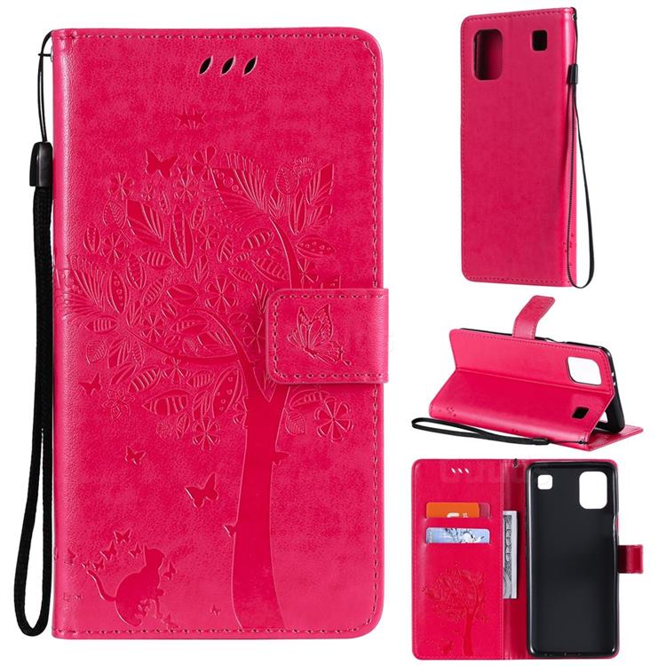 Embossing Butterfly Tree Leather Wallet Case for LG K92 5G - Rose