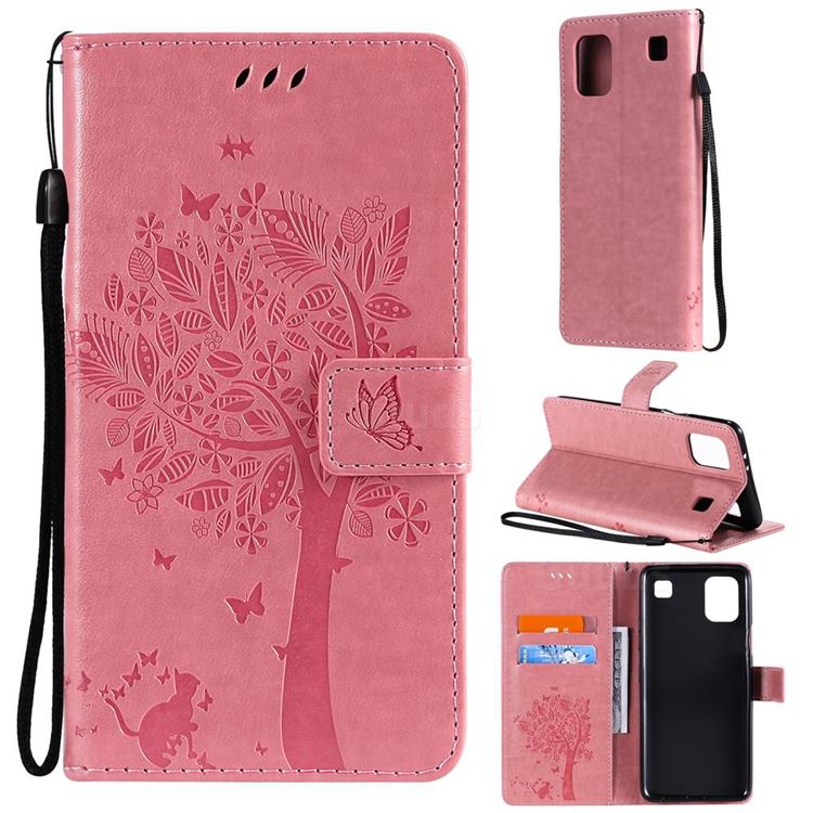 Embossing Butterfly Tree Leather Wallet Case for LG K92 5G - Pink