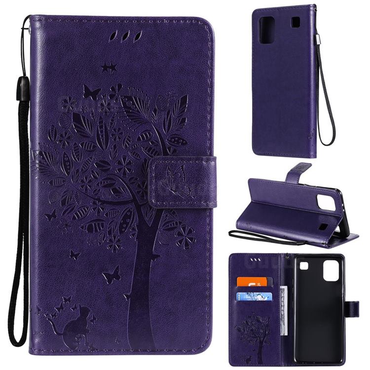 Embossing Butterfly Tree Leather Wallet Case for LG K92 5G - Purple