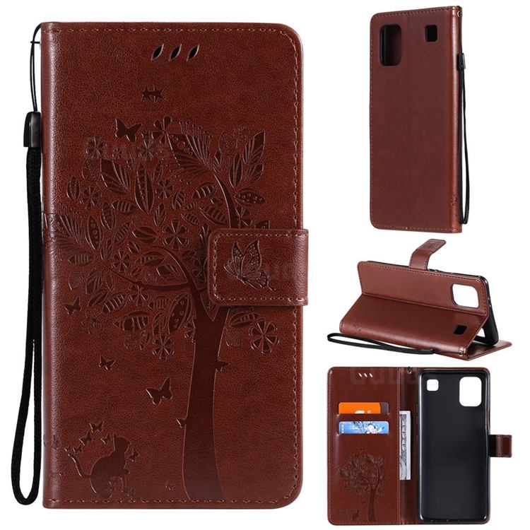 Embossing Butterfly Tree Leather Wallet Case for LG K92 5G - Coffee
