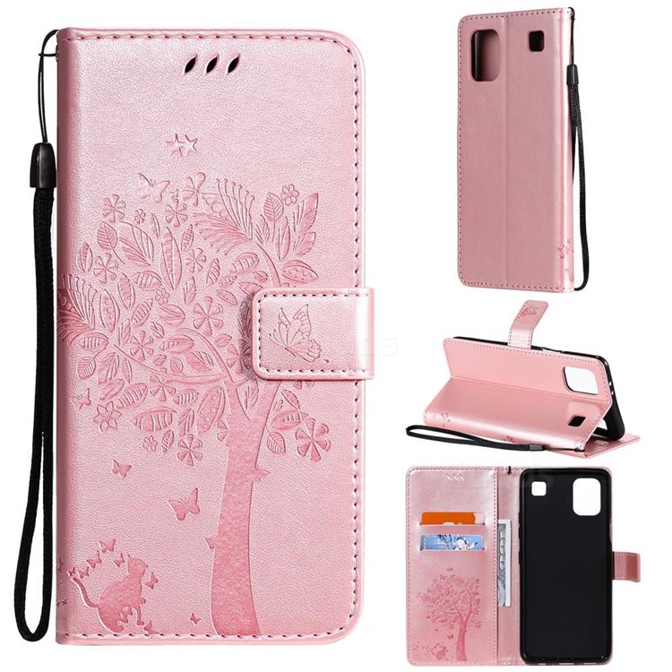 Embossing Butterfly Tree Leather Wallet Case for LG K92 5G - Rose Pink