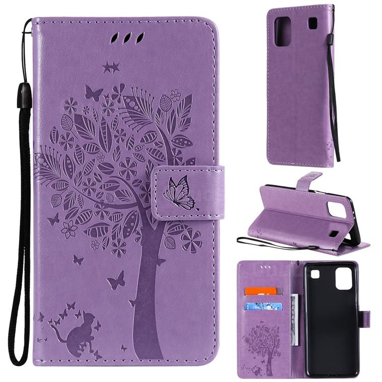 Embossing Butterfly Tree Leather Wallet Case for LG K92 5G - Violet