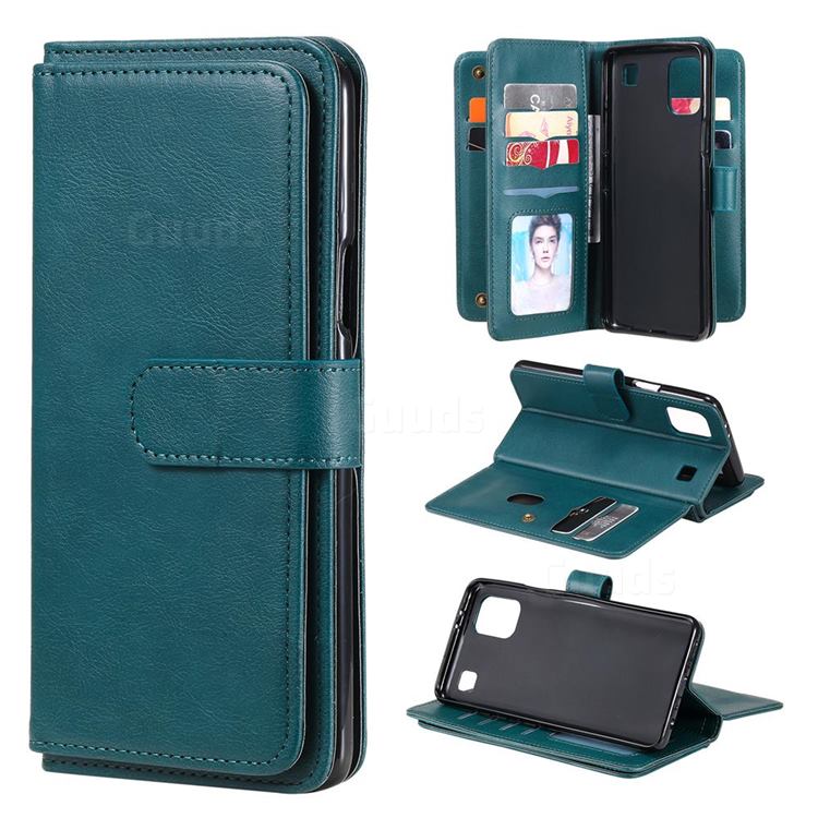 Multi-function Ten Card Slots and Photo Frame PU Leather Wallet Phone Case Cover for LG K92 5G - Dark Green