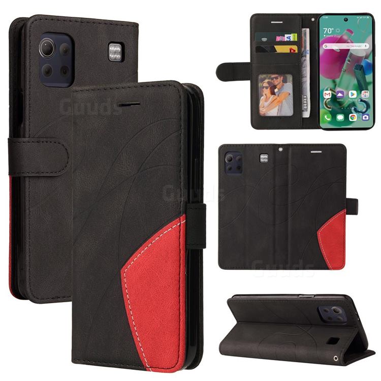Luxury Two-color Stitching Leather Wallet Case Cover for LG K92 5G - Black