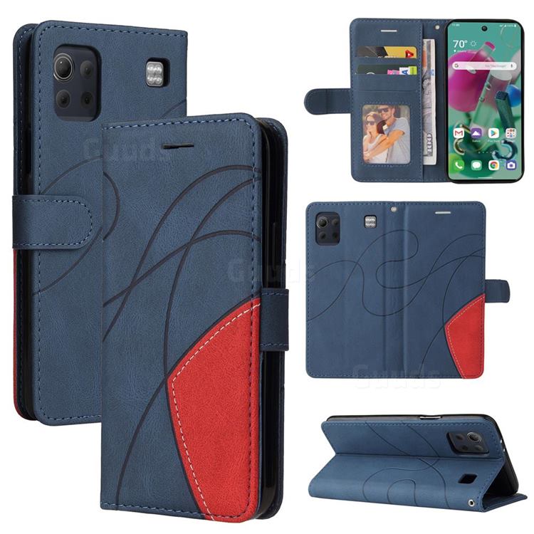 Luxury Two-color Stitching Leather Wallet Case Cover for LG K92 5G - Blue